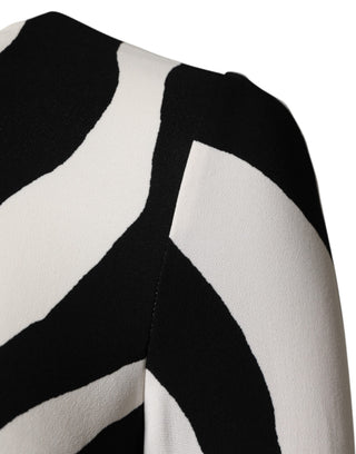 Black White Zebra Viscose Sheath Midi Dress
