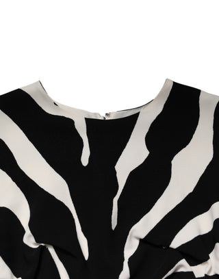 Black White Zebra Viscose Sheath Midi Dress