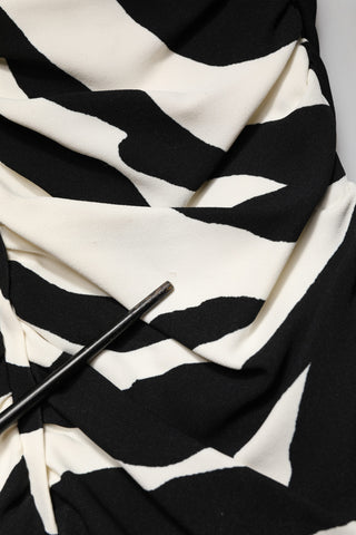 Black White Zebra Viscose Sheath Midi Dress