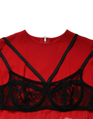 Black Red Contrasting Bra Cady Midi Dress