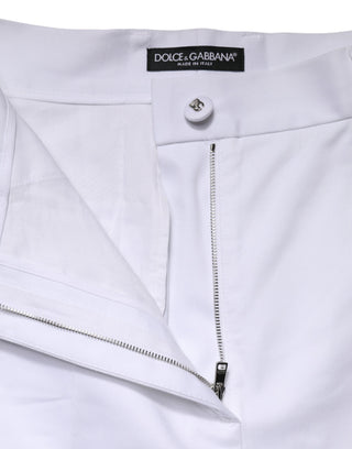White Cotton High Waist WideLeg Cropped Pants