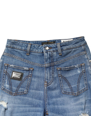 Blaue Used-Look Baumwoll-Jeans