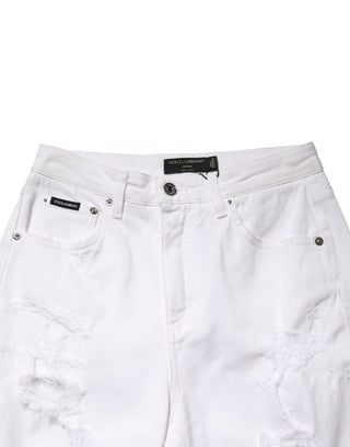 White Distressed Cotton BOYFRIEND Denim Jeans