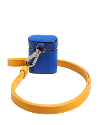 Blau-gelbes Kalbsleder-Logo-Band Herren Airpods Hülle