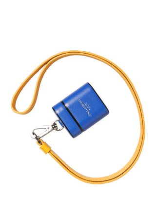 Blau-gelbes Kalbsleder-Logo-Band Herren Airpods Hülle