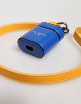 Blau-gelbes Kalbsleder-Logo-Band Herren Airpods Hülle