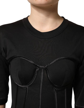 Schwarzes Baumwoll-Bustier-Korsett-T-Shirt mit kurzen Ärmeln