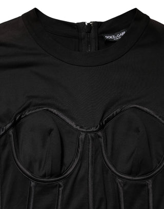 Schwarzes Baumwoll-Bustier-Korsett-T-Shirt mit kurzen Ärmeln