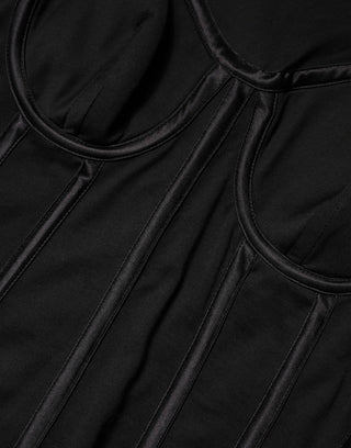 Schwarzes Baumwoll-Bustier-Korsett-T-Shirt mit kurzen Ärmeln