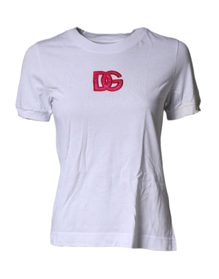 Weißes T-Shirt mit DG-Logo, Rundhalsausschnitt und kurzen Ärmeln