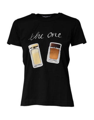 Schwarzes T-Shirt mit Rundhalsausschnitt und Grafikmuster, Kurzarm
