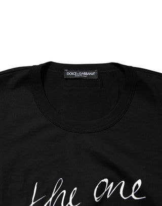 Camiseta negra de manga corta con cuello redondo y estampado gráfico