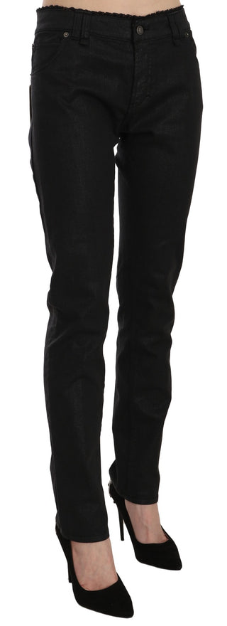 Schwarze lässige Skinny-Jeans aus Baumwolle mit mittlerer Bundhöhe