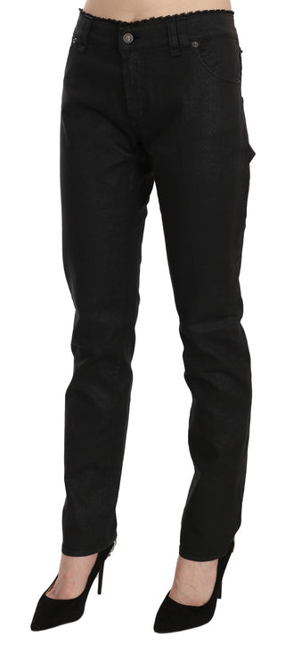 Schwarze lässige Skinny-Jeans aus Baumwolle mit mittlerer Bundhöhe