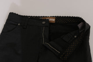 Schwarze lässige Skinny-Jeans aus Baumwolle mit mittlerer Bundhöhe