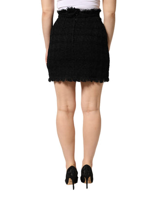 Black Nylon High Waist Open-Stitch Mini Skirt