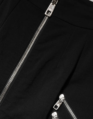 Schwarzer Polyester-Reißverschluss-Minirock mit hoher Taille