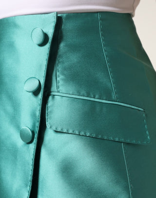 Minifalda de poliéster verde de cintura alta con botones