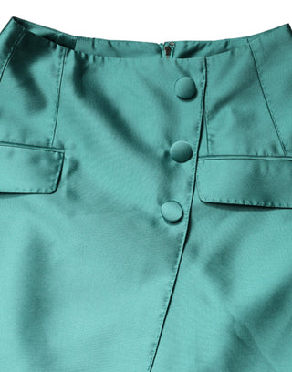 Minifalda de poliéster verde de cintura alta con botones