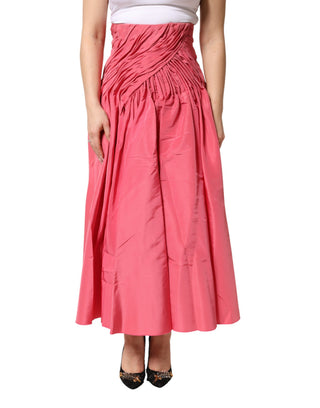 Rosa Seidenplissierter Midirock mit hoher Taille