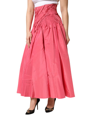 Rosa Seidenplissierter Midirock mit hoher Taille