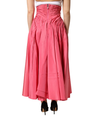 Rosa Seidenplissierter Midirock mit hoher Taille