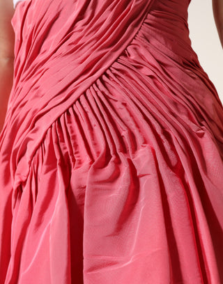 Rosa Seidenplissierter Midirock mit hoher Taille