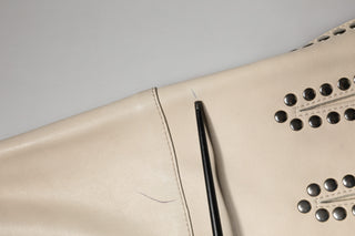 Beige Leather Studs Mid Waist Mini Skirt