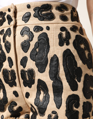 Beige Leopard Nylon Bermuda-Minishorts