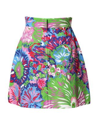 Minishorts multicolor con botones y estampado floral de talle alto