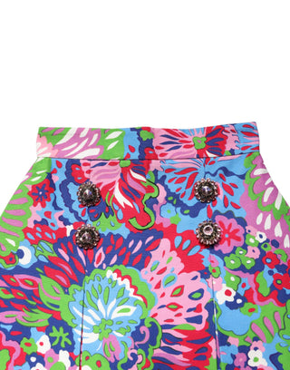 Minishorts multicolor con botones y estampado floral de talle alto