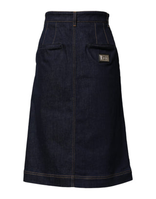 Dunkelblauer A-Linien-Jeans-Midi-Rock aus Baumwolle