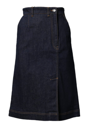 Dunkelblauer A-Linien-Jeans-Midi-Rock aus Baumwolle