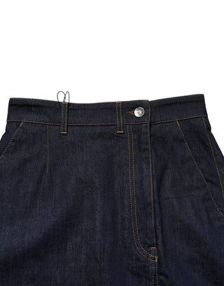 Dunkelblauer A-Linien-Jeans-Midi-Rock aus Baumwolle