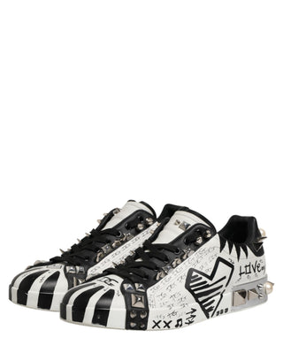 Black White Studded Low Top Sneakers Shoes