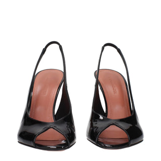 Black Leather Stiletto Heel Sandals