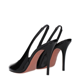 Black Leather Stiletto Heel Sandals