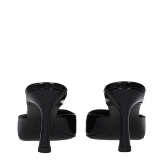 Schwarze flache Ledersandalen