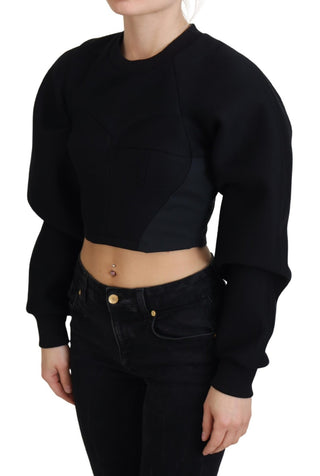 Schwarzer bauchfreier Pullover mit Reißverschluss hinten