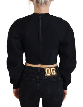 Schwarzer bauchfreier Pullover mit Reißverschluss hinten