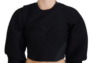Schwarzer bauchfreier Pullover mit Reißverschluss hinten
