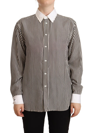 Schwarz-weiß gestreiftes Langarmshirt mit Kragen