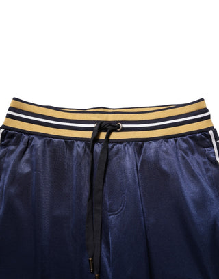 Blue Nylon Jogger Mid Waist Trouser Pants