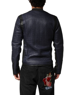 Blue Nylon Full Zip Bomber Men Jacket
