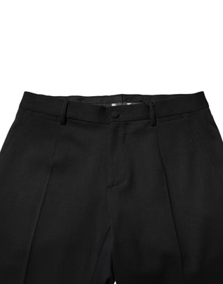 Black Wool Mid Waist Men Dress Trousers Pants