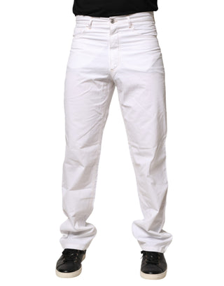 Weiße Baumwoll-Herrenjeans mit geradem Bein und mittelhohem Bund