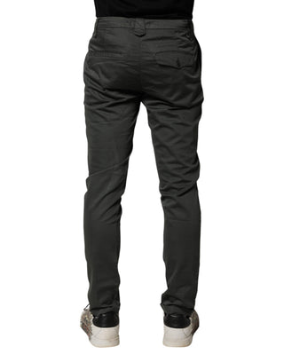 Dark Gray Cotton Mid Waist Skinny Men Chino Trouser Pants