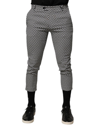 Schwarz-weiß karierte Cropped Herrenhose