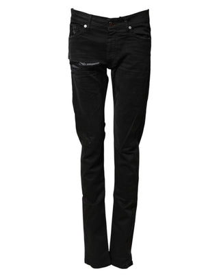Jeans ajustados de mezclilla rasgados para hombre en negro
