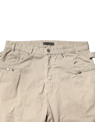 Jeans rectos de mezclilla para hombre de algodón beige de cintura media